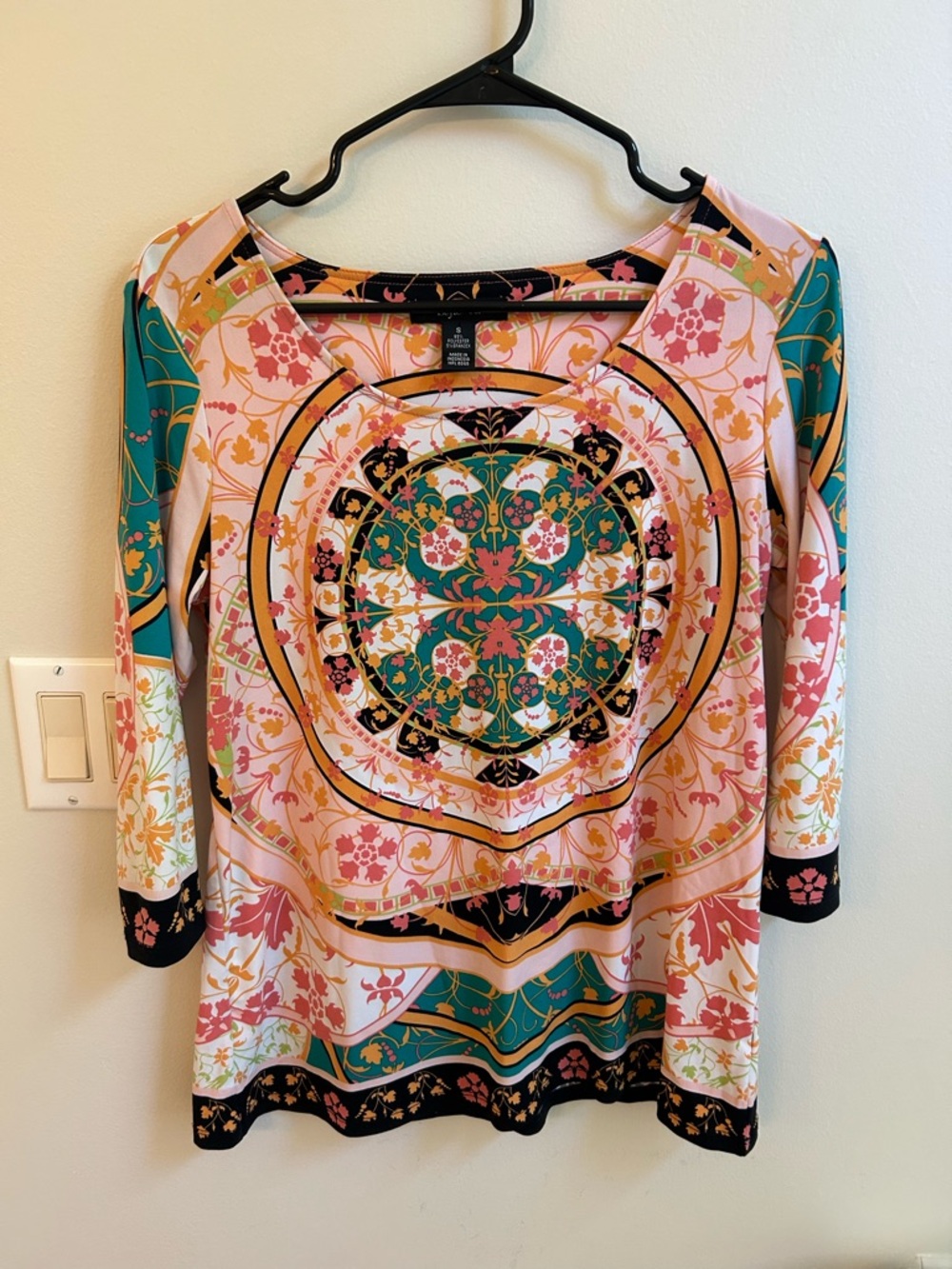 Style & Co. Pink and Teal Medallion Print Scoop Neck Top